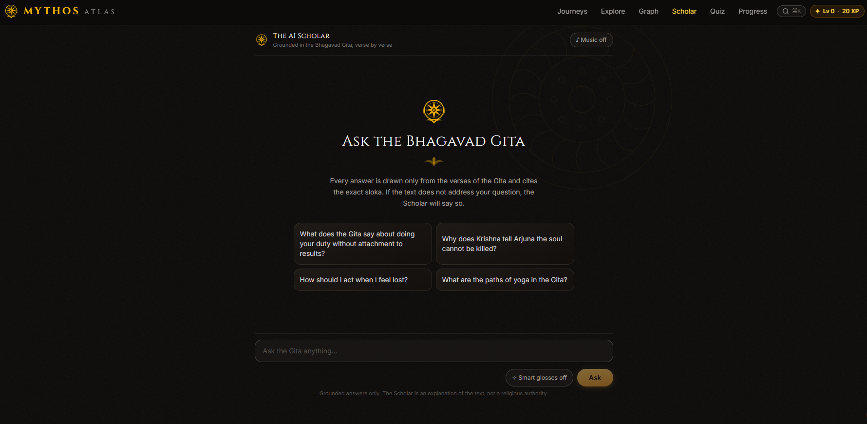 Mythos Atlas RAG interface, screenshot 3