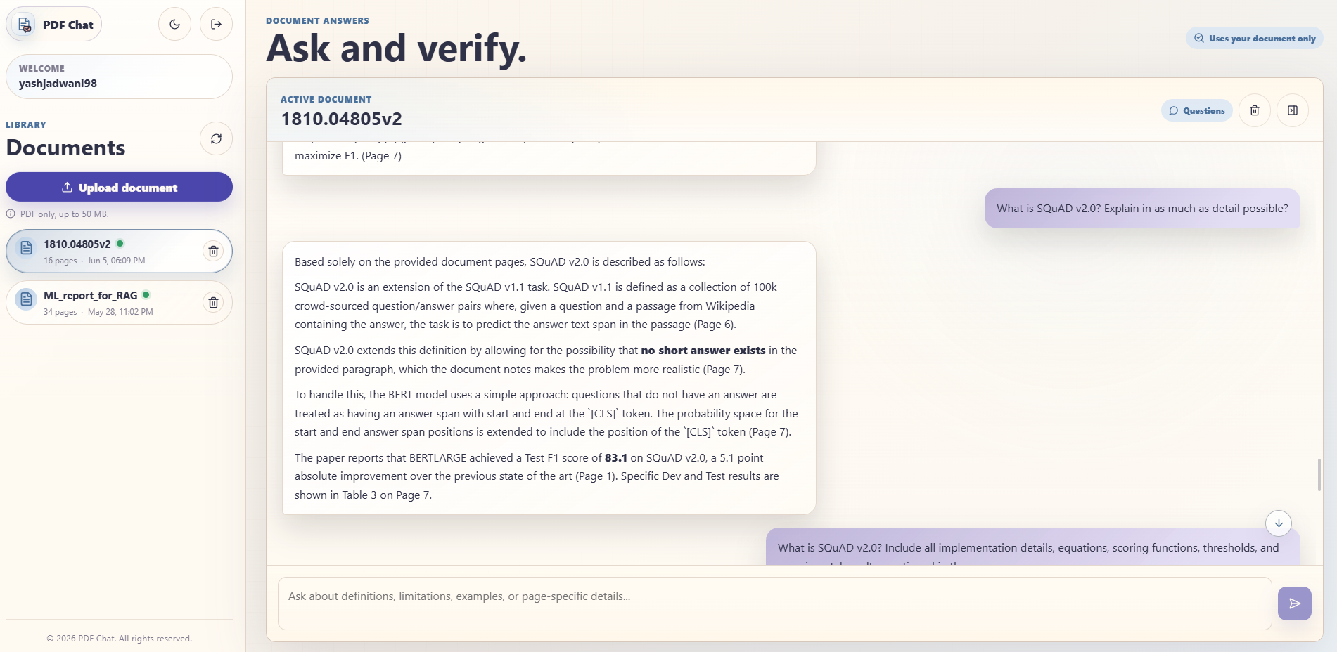 PDF Chat RAG interface, screenshot 3
