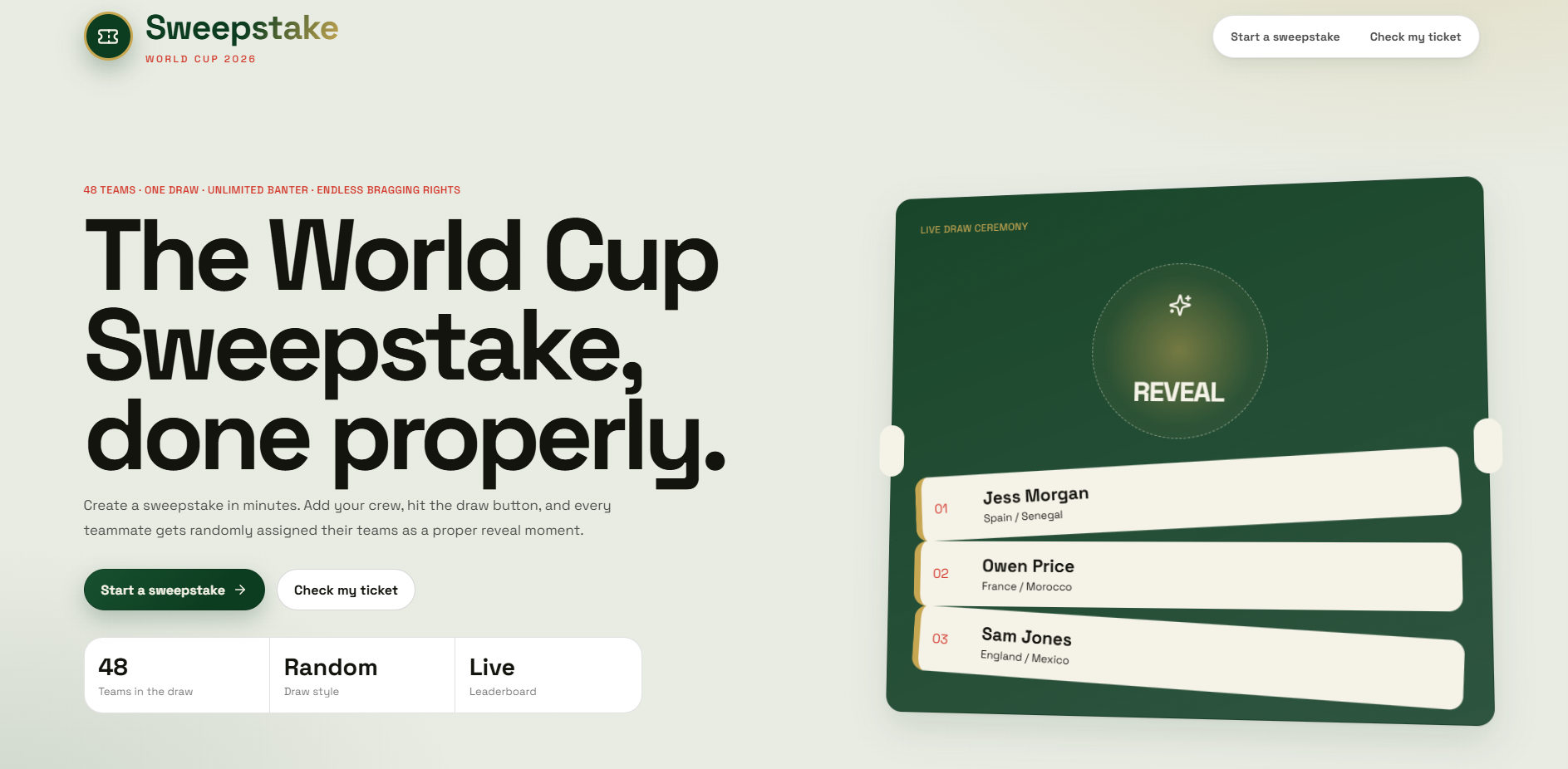 World Cup Sweepstake Full-Stack SaaS interface, screenshot 2